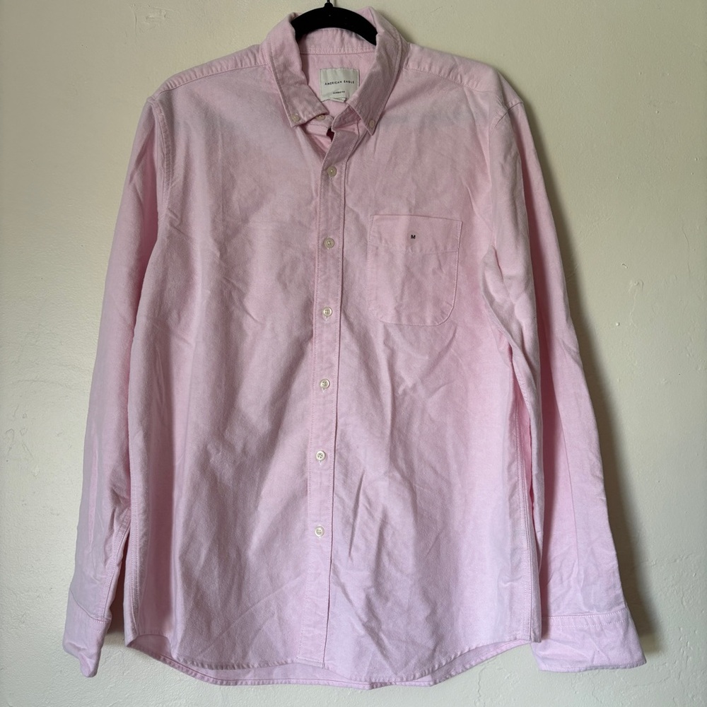 American Eagle Men’s Pink Button Down Long Sleeve Casual Shirt,  Size M